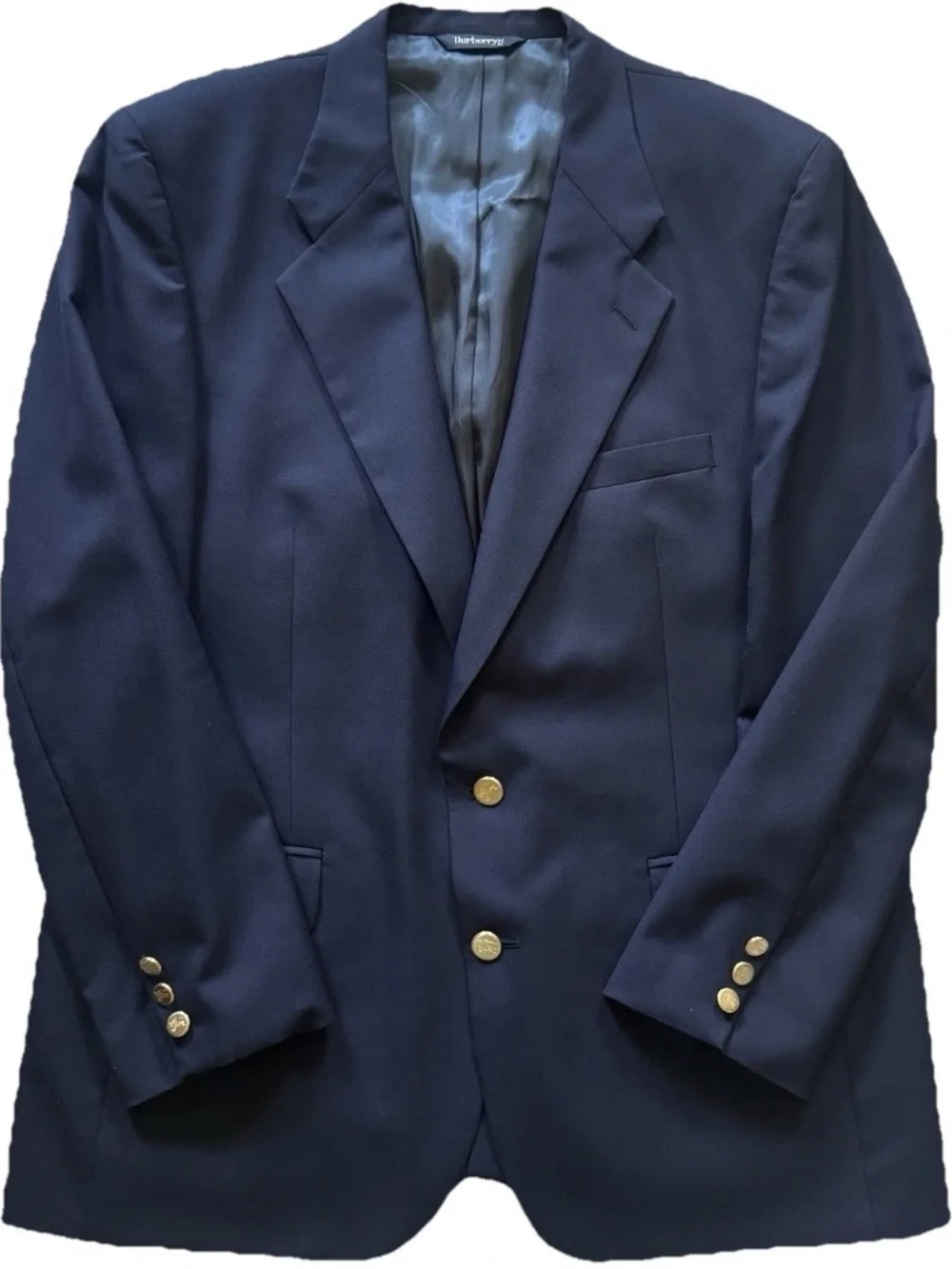 Vintage Burberrys Navy Wool Blazer Gold Buttons Saks USA Sport Coat 44R